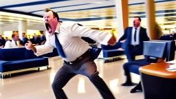 security kicking man having a tantrum out of airport lounge