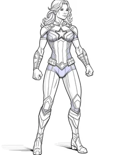 Avengers Captain Marvel, coloring page, no leaves, full body (((((white background))))), only use an outline., real style, line art, white color, clean line art, white background, Sketch style