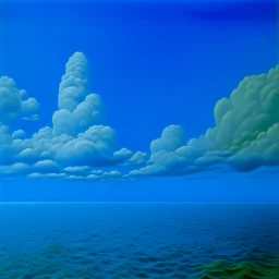 A cerulean blue glacial ocean painted by René Magritte