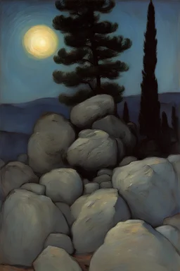 Night, rocks, trees, mountains, ludwig dettman and claude monet impressionism paintings