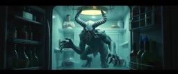 demon in the fridge in the style of fantasy art