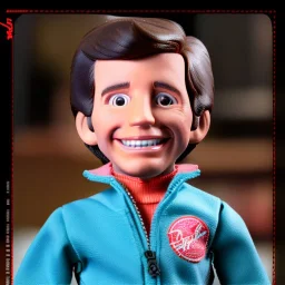 wide view Fonzie toy Action figure doll 1977 realistic (thumbs-up) (face) rayban grin, fonz with barbie