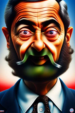 mr bean as osama bin laden, 4k, trending art, weird perspective, realism, spray paint, detailed