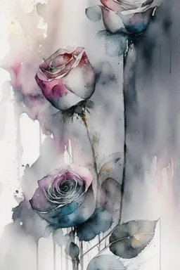Abstract wet watercolour, grey bright colours roses