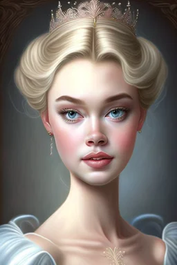 Princess Cinderella, with a very beautiful and symmetrical face, wears nude makeup and wears a charming, long and beautiful dress