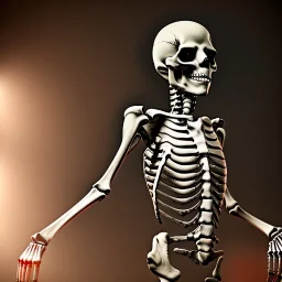 Smiling skeleton is photographer in studio. Big camera in hands. Photographic equipment, cameras, softboxes are in background. High detailed. Photorealistic. Scarry mood. volumetric lighting