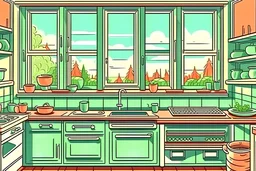 A KITCHEN WITH A WINDOW, CARTOON STYLE
