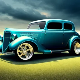 fullbody Drawing of '1933 Ford 427',all parts carbon fiber and titanium,intricate detail,andrea bonelli,Kilian Eng,Ohrai,evan lee,Aleksandr Sidelnikov,KyuYong Eom,three quarters frontal aerial view,toned colors,16k