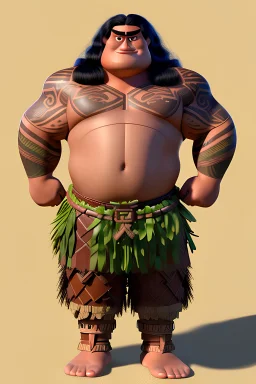 Pixar,face::a polynesian warrior with fat body, with long hair, high details, 8k