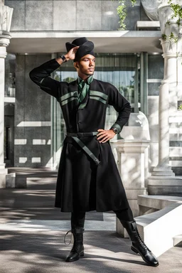 fullbody shot of young-man-with-a-perfect-face standing in green trees