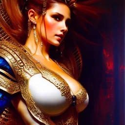 Drawing of beautiful face,'beautiful ,Busty Widowmaker',intense stare, ancient skintight armor, balanciaga fashion clothe painting by gaston bussiere, greg rutkowski, yoji shinkawa, yoshitaka amano, tsutomu nihei, donato giancola, tim hildebrandt, Oil on canvas, cinematic composition, extreme detail,fit full head inside picture,16k