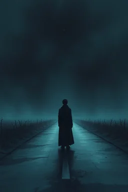 In a realm painted with cold colors, a solitary figure stands at the end of a desolate road. The dull light casts sharp lines on their face, etched with pain and depression, as they gaze upon a dark sliver of sky. Thorns pierce their soul, a metaphor for the barbed loneliness that has become their only companion. Surrounded by shadows, they whisper, "I am the reason I have no one," as the truth weighs heavy. Their eyes reflect the anguish of being an outcast, a self-imposed exile born from fear