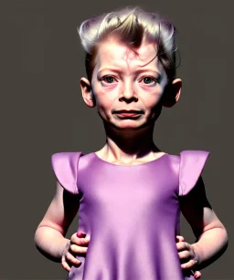 Tilda swinton toddler, full body, shoe, dress, soft skin, dramatic lighting, hyper realistic