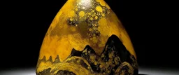 A dark yellow dry prehistoric mountain made out mercury painted by Gustav Klimt