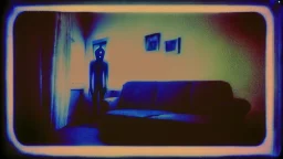 a strange figure in a living room at night polaroid