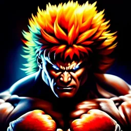 Ultra detailed fullbody Portrait in oil on canvas of Street Fighter- Akuma,extremely detailed digital painting,ultrarealistic skin,intense stare, extremely detailed face, crystal clear eyes, mystical colors ,perfectly centered image, perfect composition, rim light, beautiful lighting,masterpiece ,8k, stunning scene, raytracing, anatomically correct, in the style of Simon Bisley and Ohrai Noriyoshi and robert e howard and Steve Jung and frank frazetta.