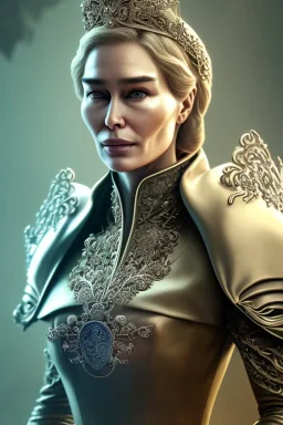 Cersei Lannister as evil queen in black leather, busty, cleavage, voluptuous, lena headay, angry, stern look. character design by cory loftis, fenghua zhong, ryohei hase, ismail inceoglu and ruan jia. unreal engine 5, artistic lighting, highly detailed, photorealistic, fantasy