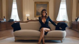 melania in agent provocateur on the sofa of the Oval Office