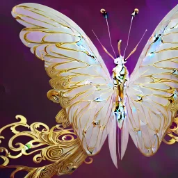 Абстрактная Белая Бабочка золотые хризантемы на крыльях радужные чешуйки с хвостом скрученные крылья со стеклянными шариками приплюснутая золотое плетение красные цветы