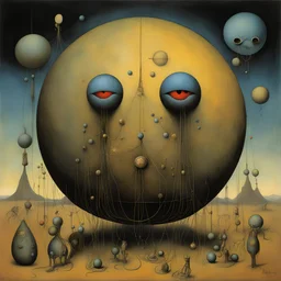 Vivisection of the spheres, human organ grinder, Bridget Bate Tichenor and Joan Miro and Zdzislaw Beksinski deliver a surreal masterpiece, muted colors, sinister, creepy, sharp focus, dark shines, asymmetric,