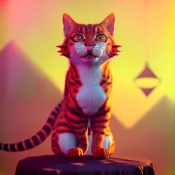 tabaxi, circus, female, fantasy, at dawn by atey ghailan, mystical colors, Golden hour, Lisa Frank fantasy