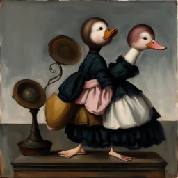 a pink duck doll 19th painting