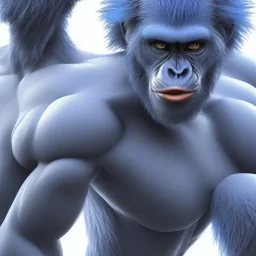 blue ape-like short human male, full body, volumetric lighting, intricate detail, realistic, close up