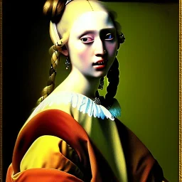 Portrait of a blonde long hair woman green sad eyes beautiful voluptous 18th century by JOHANNES VERMEER Ingres 8k