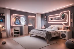 A youthful room with a gaming device and a bed 🛏️ 190 cm, 90 cm wide, and RGP side lighting.