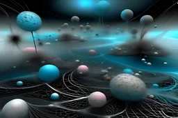 neurostil, neuroshutush, neurocolors, black and white, fantastically, another galaxy, planets, lightness, hyperdetalization, clear blue lake, sandy shore, thin veil, lace, thin threads, transparency, smoke,pearls,black, ash, platinum, white, pink, turquoise, coral, gold, dew drops,lily on the shore, shells, beautiful, realistic,professional photography, 4k, high resolution, high detail, sunlight, sunny day