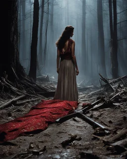 [the Evil dead] heroic fantasy scene: he looks upon the fallen bodies of her foes, her gaze filled with a mix of sorrow and determination. The memories of her sisters, her mother, and Xho, the ones she could not protect, weigh heavily on her soul. Their faces flash before her eyes, their voices whispering in her ears, a constant reminder of the pain she carries. With her sword in hand and her heart set on her goal, Zhaania embraces the reality her journey lead her to the brink of her mortality.