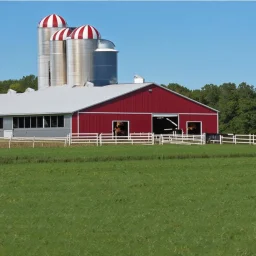 low angle scenic photo of a modern Dairy farm