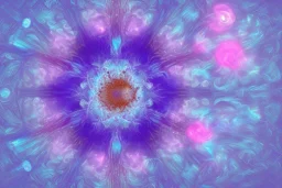 one cosmic surrealist crystal flower in blue and pink cosmos