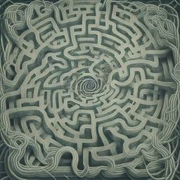 A spiral-shaped labyrinth with intertwined vines, representing the initial fascination with drugs