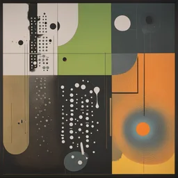 Braille art, abstract surrealism, by Graham Sutherland and Victor Pasmore and Jim Dine, silkscreened mind-bending illustration; album cover art, asymmetric, Braille code characters, UV x-ray warm colors