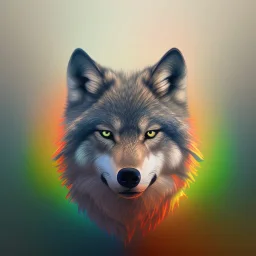 Wolf, red, orange, yellow, green, blue, purple, masterpiece, expert, 8K, hyperrealism, sharp focus, cinematic lighting