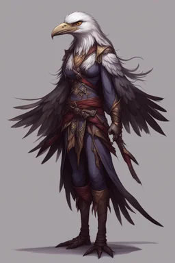 dnd female Aarakocra with long hair warlock