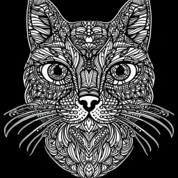 Cat, cartoon, mandala, real style, realistic, minimalistic, minimal black line art, line art, crisp line art, unique coloring sheet, outlined, outline, crisp, crisp line edges, illustration, thin lines, crisp clear lines, line art, clean line art, unique, 8k, amazing, masterpiece, no colors, no dark color, no black color, avoid thick black, minimalistic line edges, white back ground color, pure white back ground, image character full fit to page,