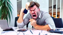 angry guy on phone at missing tabletop next to marble tabletop