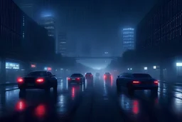 A city that's at night and it's raining and it's foggy and it's flying cars and it's in the future.