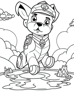 outline art for Paw Patrol swimming coloring page, Japanese manga style, cartoon style, cute face, white background sketch style, full body is a must, only use outline, clean line art, no shadow, bold outline