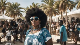 [everything, everywhere, all at once: being with her] afro Aisha Tyler mixing techno music in the crows at Ibiza
