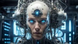 Cybernetic engineer conceiving and constructing fantastical cybernetic creations that redefine the laws of nature, portrait shot
