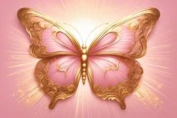 farfalla grande stilizzate dorate su sfondo rosa chiaro con raggi di sole