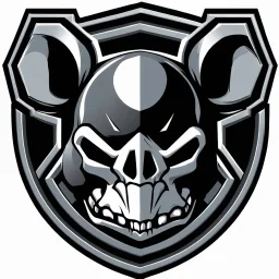 dead mouse's face logo on a triangular shield shape, vector(black white and gray)