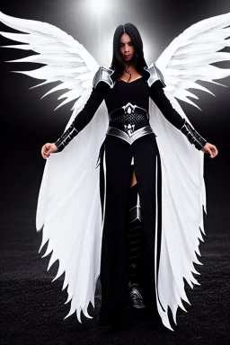 angel, demon, angel demon hybrid, half angel, half demon, black angel wings, white demon wings, black and white, balance, horns, armor, noble clothes, black and white armor, black and white clothes