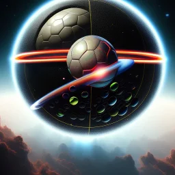 soccerball Outerspace black, earth orbit, volcano and stars