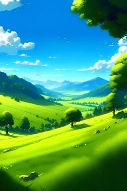anime valley, sunny day, grassland, 8k