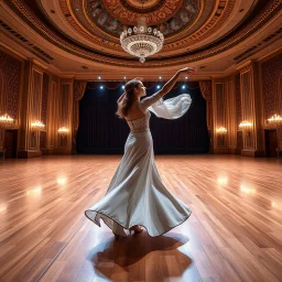 For a known Azeri female dance choreography, the most iconic and recognizable style is the **"Naz Elama"** or the **"Lale" (Tulip)** dance. These dances are characterized by fluid, swan-like arm movements, intricate hand gestures, and a very smooth "gliding" step where the dancer appears to float across the floor. in a modern huge stage in a royal hall