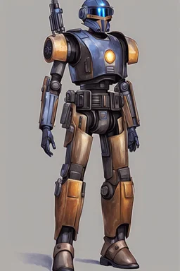 A Star Wars Combat Droid, Wearing Western Cowboy Clothes, Armor looks similar to Halo, Wearing a cowboy hat and a cowboy over coat.